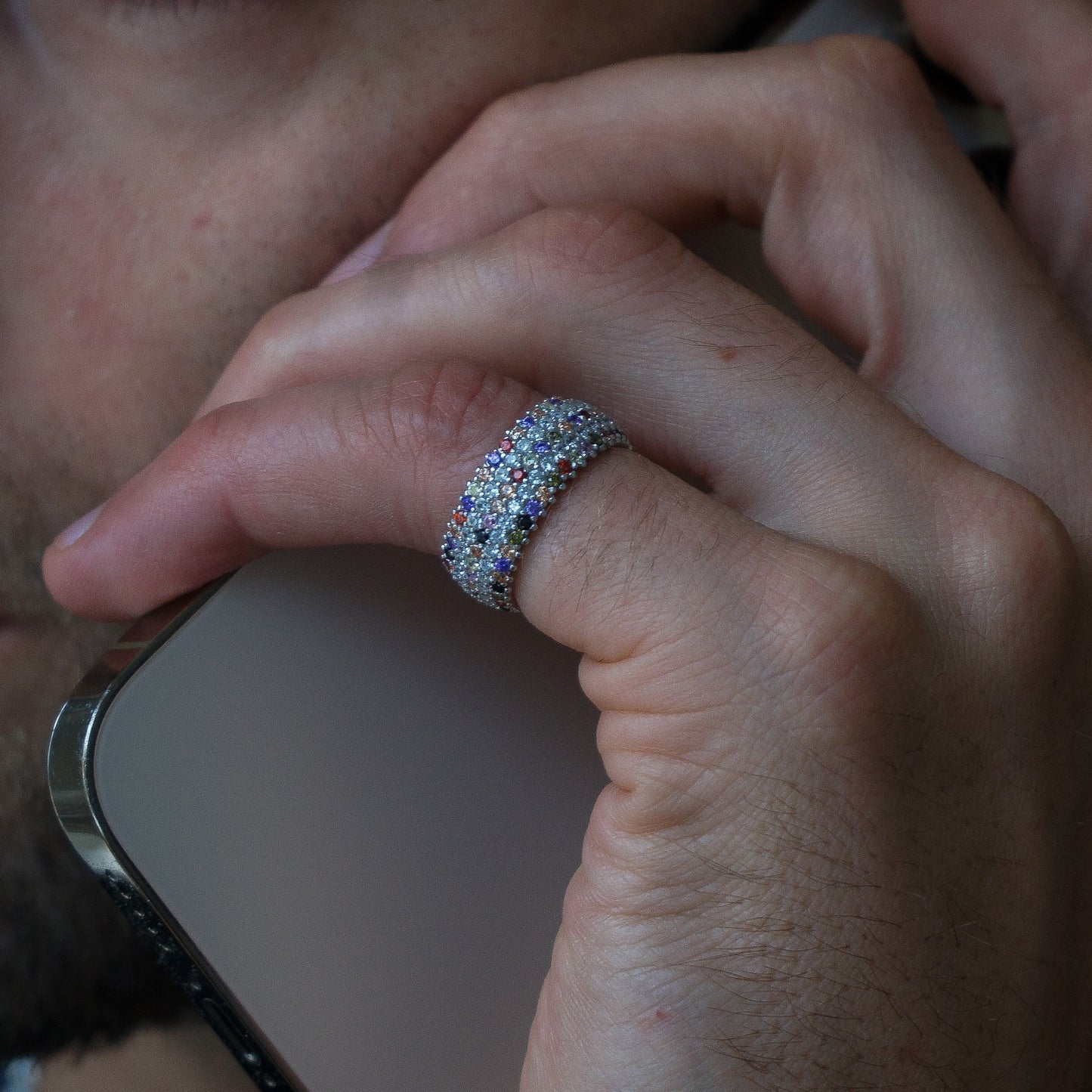 JULES Silver Multicolour Speckled Ring- 26